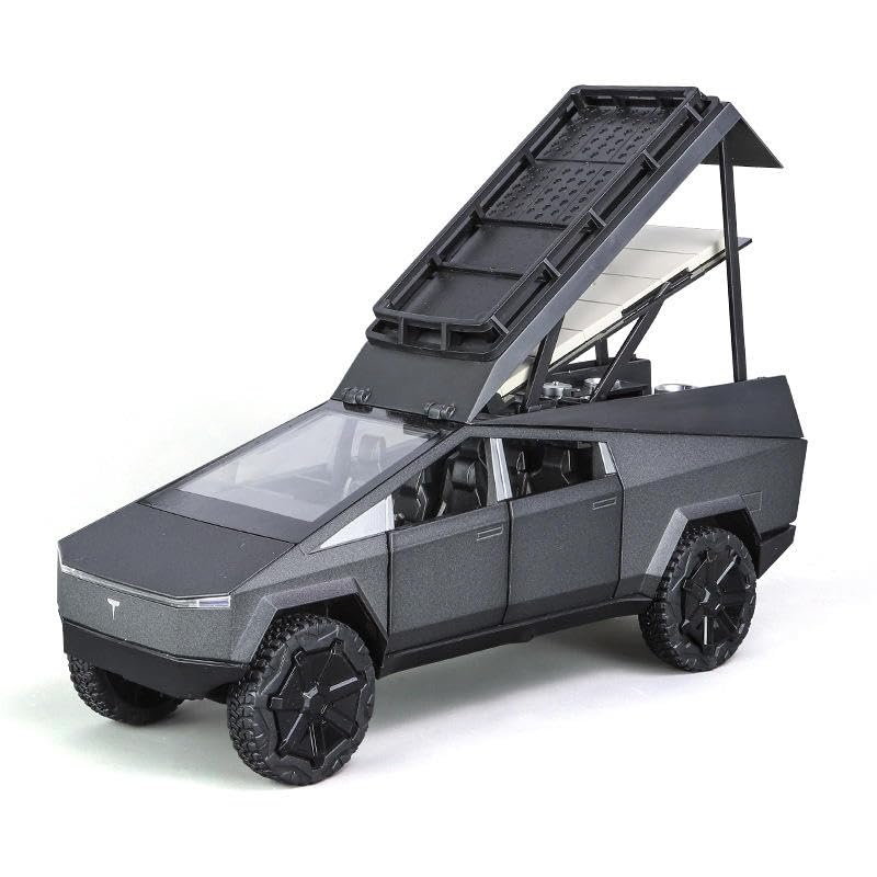 Image of Exclusive Alloy Metal Pull Back Die-Cast Car Diecast Metal Pullback Toy Car with Openable 6 Doors,Light Music Boys Gifts Toys (1:24 Tesla Cybertruck Camping RV Car)