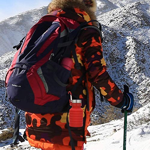Image of we3 Collapsible Water Bottle, 550ml Reusable Silicone Light Water Bottles for Travel Outdoor Portable Leakproof Drinking Bottles with Carabiner (Red, Pack of 1)