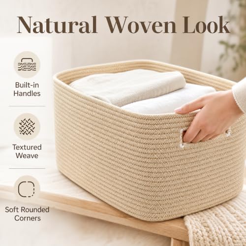Image of 22.8GAL Xl Extra Large Laundry Basket for Bathroom, Dorm dirty Clothes, Sturdy Portable Aesthetic Boho Cute Woven Storage Shoes Blanket Baskets for Living Room Decor Girls Boys Pets Toys Oatmeal