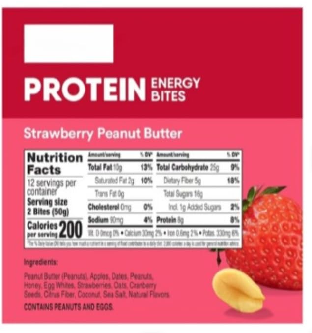 Protein Energy Bites, Gluten Free Protein Balls, Strawberry Peanut Butter, 24.6 oz (28 Bites)
