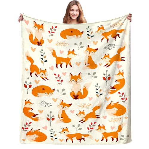 Funny Fox Blanket Cute Fox Throw Blankets Ultra Soft Cozy Warm Flannel Forest Foxes Gifts for Foxes Lovers Women Men Girls Bedroom Sofa Couch Decor 50X40