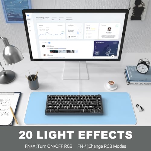 Image of ATTACK SHARK Ajazz AK820 Mechanical Keyboard with CNC Knob Control,75% Gasket Mount Keyboard and Detachable USB Wired Gaming Keyboard for Win /Mac,White Light,NKRO,Blue Clicky Switch(Black)