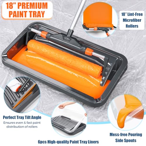 Kit de rodillo de pintura grande ajustable 12"-18" con bandeja y forros, 22 piezas miniatura 5