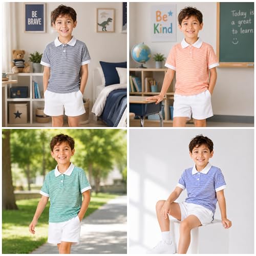 Image of Mud Kingdom Boys Polo Shirt Short Sleeve School Uniform Pique Polo Summer