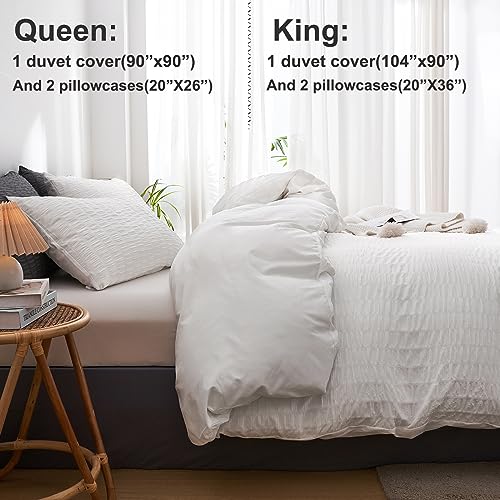 Dushow PAOPAOSHA-DUSHOW-WHITE-C-KING California King Duvet Cover White,3 Pieces Seersucker Duvet Cover Set,Soft Breathable Textured Cal King Bedding Set,Oversized King Comforter Cover Set thumb #5