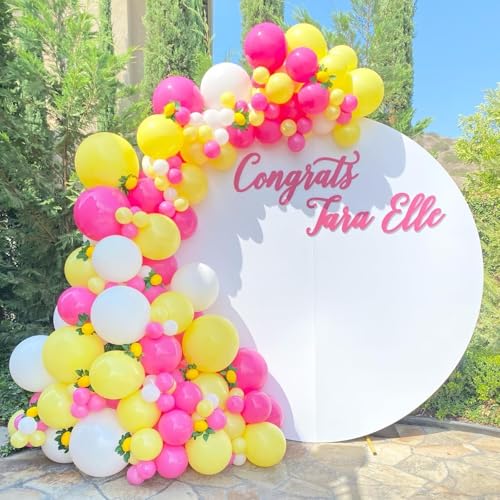 Image of Pink and Yellow Balloons 12 Inch Maca Hot Pink Yellow Balloons | Yellow and Pink Balloon with Confetti Balloons and Ribbon for Girls Peach Birthday Baby Shower Engagement Party Decorations