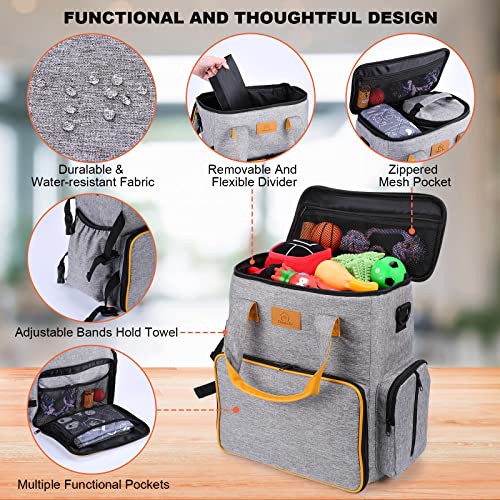 Ownpets Hunde Reisetasche, Reisetasche für Hundeausrüstung mit 2 Hundefuttertaschen, 2 faltbaren Näpfen und einem abnehmbaren Tragegurt, ideal für Reise, Camping, am Flugzeug tragbar(Grau)