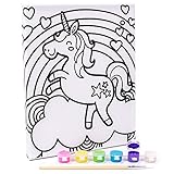 Horizon Group USA Set, 6 Acrylic Paint Colors, 1 Paintbrush, 8 in. x 10 in, Rainbow Unicorn