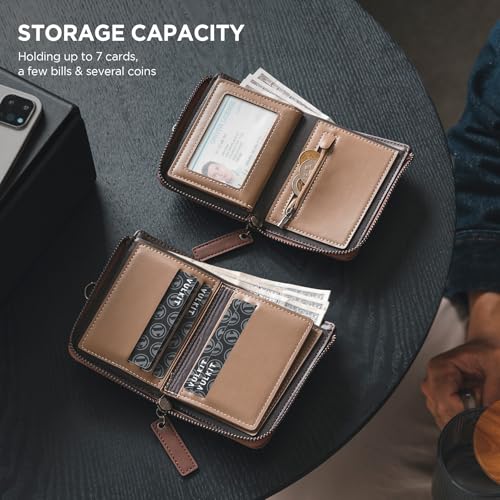 VULKIT Mens Wallet RFID Blocking Credit Card Wallet Leather Passcass Wallet Bifold Zip Around Card Holder with Coin Pocket3