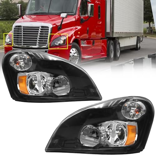 Sunhua pair Headlight Assembly Compatible with 2008-2017 Freightliner Cascadia LED Headlamps Assembly Black Interior Clear Lens Left Driver and Right Passenger Side Set
