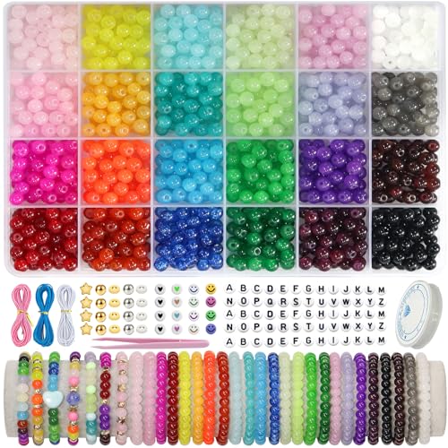 JULIMAIDONG 6mm 24Color Glass Beads for Bracelets Jewelry Making Kits
