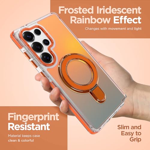 Image of Magnetic for Samsung Galaxy S25 Ultra Case with Stand [Compatible with Magsafe] [Cute Fluorescent Design] [1 Screen Protector] Slim Translucent Matte Case for Galaxy S25 Ultra 6.9 inch, Orange