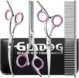GLADOG Professional 5 in 1 Dog & Cat Grooming Scissors Set with Safety Round Tips, Sharp and Heavy-duty Pet Grooming Shears for Cats (Red)