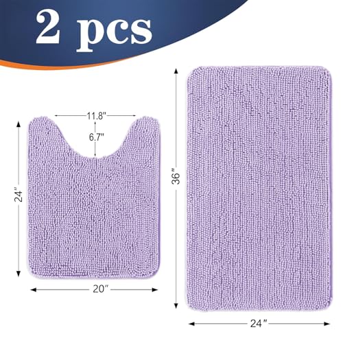 Image of OLANLY Bathroom Rugs Sets 2 Piece, Soft Absorbent Chenille Bath Mats and U-Shaped Contour Toilet Mat Area Rug Set, Machine Washable Bath Carpet, Home Decor Accessories(36 inchx24 inch+24 inchx20 inch, Lavender)