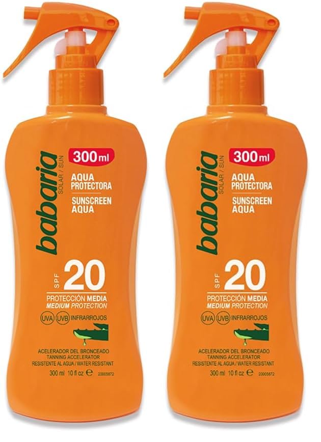 Babaria - Spray Body Milk Protectora Spf20 | Crema Cuerpo Hidratante Para Hombre Y Mujer | Protector Solar Spf20 | Leche Corporal Hidratante Con Aloe Vera | Crema Solar (Paquete de 2)