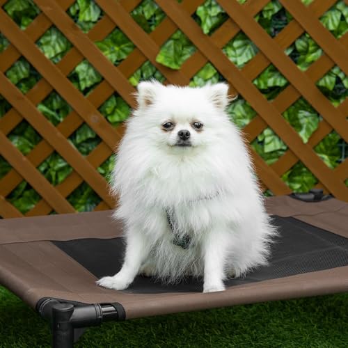 PawHut Hundebett Hundeliege Outdoor Katzenbett Haustierbett Schlafplatz Stahl 600D Oxford-Gewebe Braun 76 x 61 x 18 cm