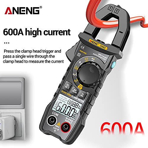 CM82 Pinza Amperimétrica Multímetro Digital con True RMS, 600A AC/DC, 6000 cuentas, Voltaje, Amperímetro, Capacitancia, NCV, prueba de Ohm - Negro miniatura 4