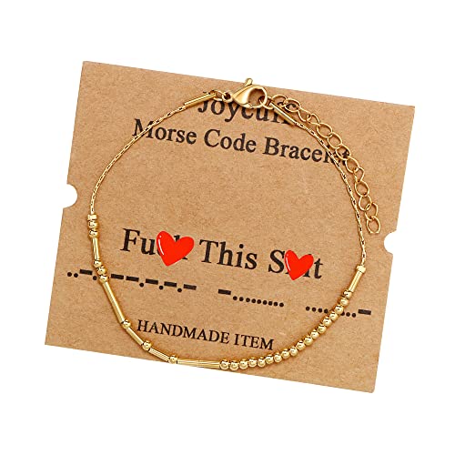 Image of JoycuFF Inspirational Morse Code Bracelets for Women Silver Beads Jewelry Encouragement Mantra Gifts for Her