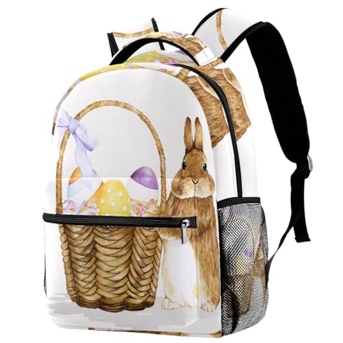 Sac à dos d'école lapin de Pâques pour ado et fille, grand cartable multicolore et sac de voyage