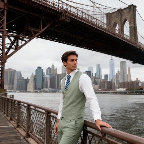 HUUTOE Mens Vest and Pants Suit 2 Piece Slim Fit Suits for Wedding Grooms Dress Waistcoat+Pants Casual Prom Tuxedo Set4