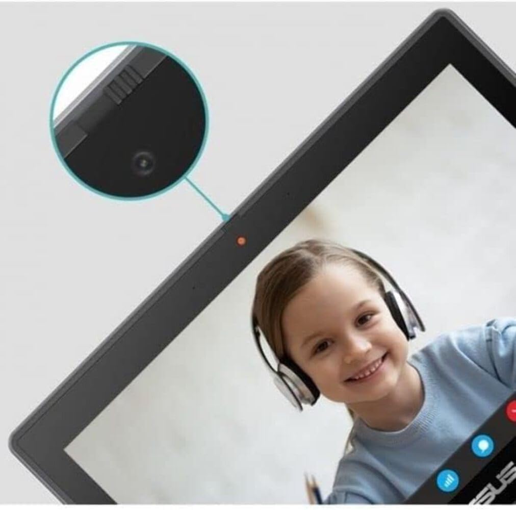 Close-up of the front-facing webcam on the ASUS BR1102FGA laptop.