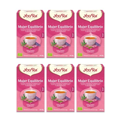Yogi Tea, Mujer Equilibrio - Infusión Ayurvédica - Con Hojas de Frambuesa, Hierba Luisa y Flores de Lavanda - Sin Cafeína - Pack de 6x17 bolsitas (102 bolsitas en total)