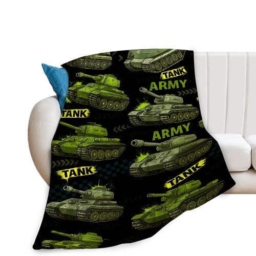 Tank Blanket Army Throw Blanket Soft Warm Cozy Fleece Fuzzy Plush Military Flannel Blanke…