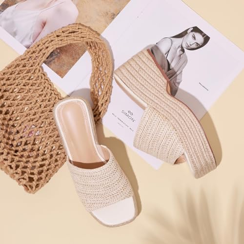 Image of EQAUDES Platform Slip on Espadrille Sandals for Women Summer Wedges Slides -Flatform, Open Toe, Bohemia, Beach, Wedding