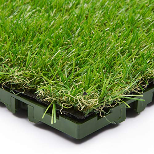 Waterproof Outdoor Turf Grass For Pets Indoor/Outdoor 1X1 Artificial Grass Tile Set For Backyard, Patio, Garage, 1' X 1', Green #TOP6