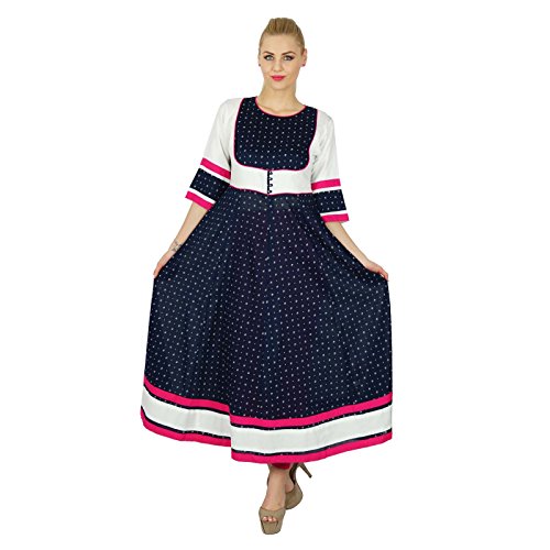 Bimba Women Chic Style Blue Anarkali Kurta Kurti Formal Indian Top Blouse #TOP3