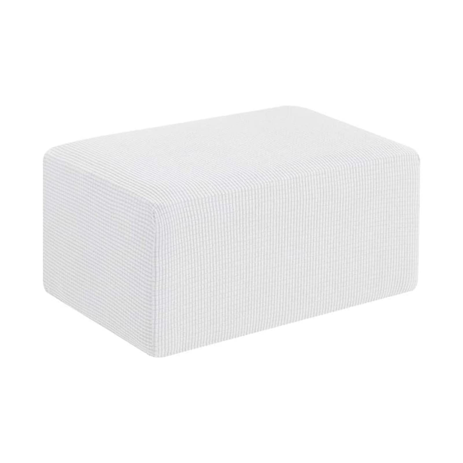 Rechthoekige Poef Hoes Stretch Spandex Voetenbankhoezen, Jacquard Ottomaanse Slipcover voor Woonkamer, Voorkomen Dat Katten Krassen (Wit,M)
