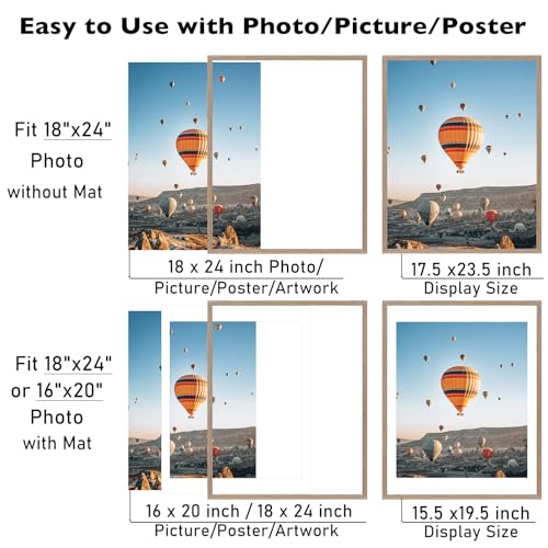 Image of JCJMY 18x24 Picture Frame with 16x20 Mat, Display Photo 16x20 with Mat or 18 x 24 Without Mat, Wall Hanging Large 18 by 24 Poster Frame with Plexiglass, Rustic Brown