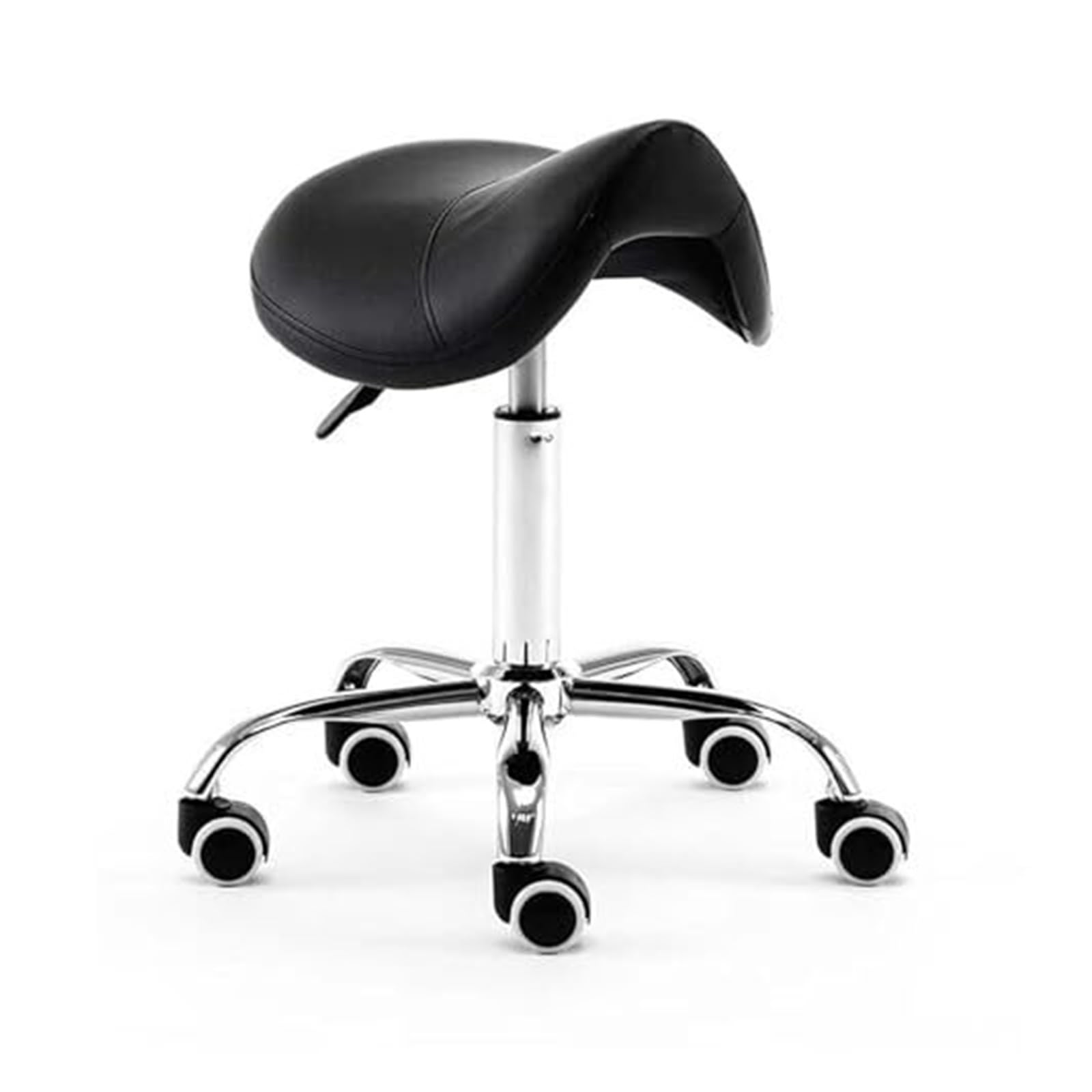 Hydrauliczny taboret siodłowy z kółkami, regulowana wysokość 48-58 cm do klinik, spa, salonów
