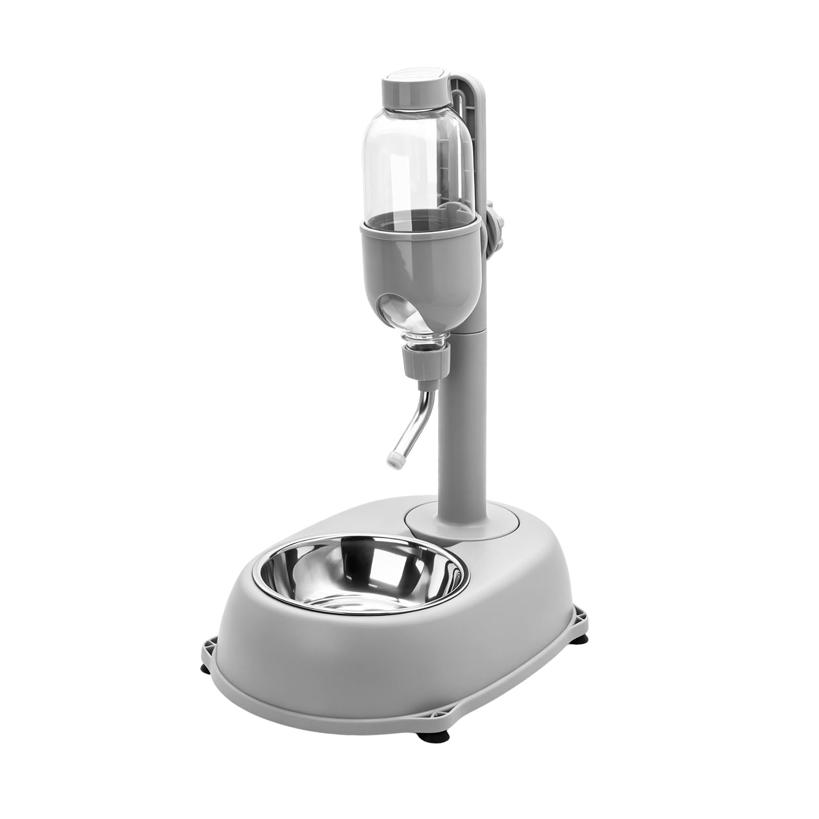 Dispensador de agua de pie para mascotas, comedero y bebedero 2 en 1 regulable en altura y extraíble, a prueba de vuelco y automático, 500 ml, gris, para perros y gatos