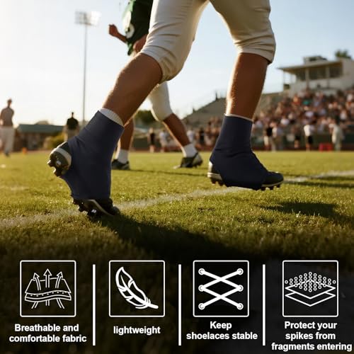 Spats Football Cleat Covers - Keeps Dirt/Turf Debri Out - Cleat Sleeves for Soccer, Lacrosse - Youth & Adult (Black, Medium) - Thumbnail 2