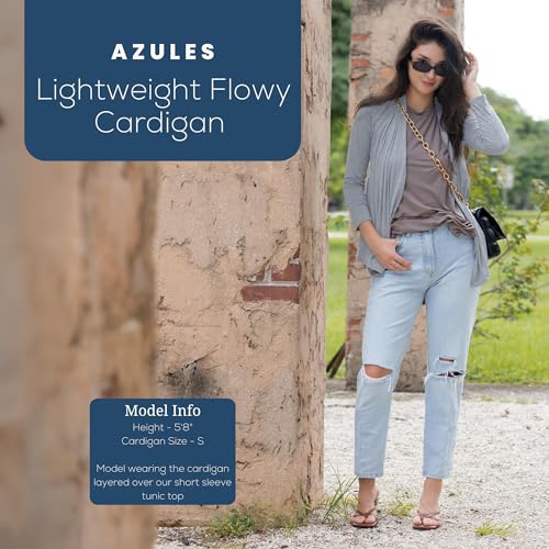 Image of Azules Long Sleeve Womens Cardigan, Thin Flowy Rayon Sweater Lightweight Cardigan for Casual or Dressy Outfits