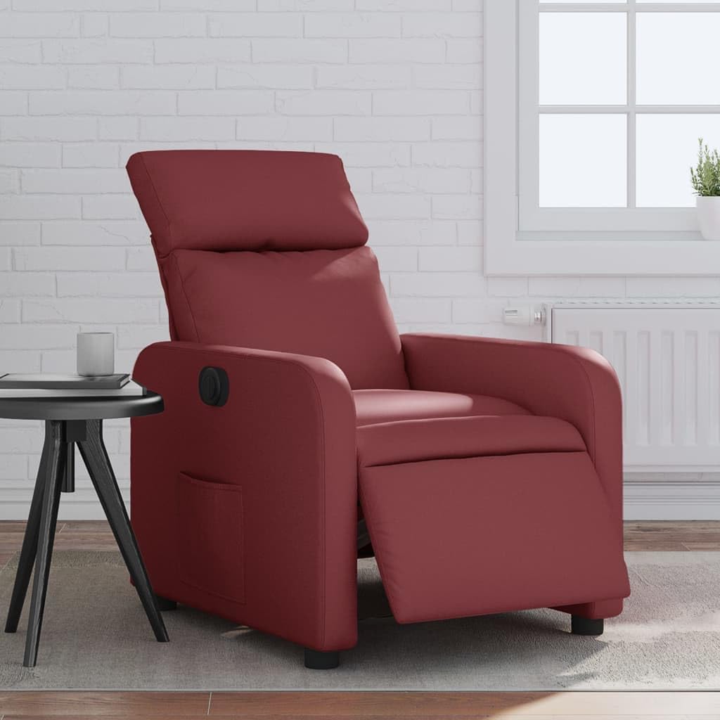 Elektryczny fotel relaksacyjny ze sztucznej skóry w kolorze czerwonego wina z regulowanym oparciem i podnóżkiem, wyściełany, ergonomiczny, idealny do salonu, biura, salonu i kącika do czytania