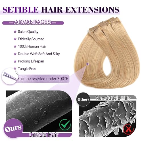 Image of Clip in Hair Extensions Real Human Hair 20 inch 105g /3.7oz Straight Seamless Invisible Human hair Extensions Clip ins for Women Double Weft 8pcs #27-Honey Blonde