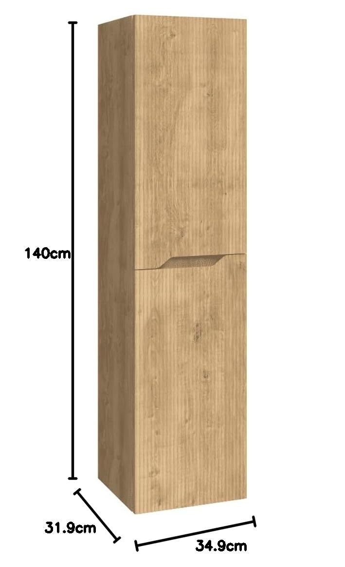 Columna de Baño Suspendida 2 Puertas con Textura y Cierre Amortiguado | 140 x 34,9 x 31,9cm Roble Natural