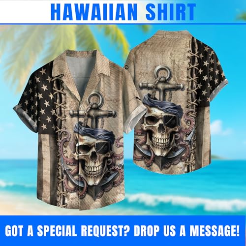 Pirate Hawaiian Shirt for Men, Skull Hawaiian Shirts for Men, Mens Pirate Shirt, Octopus Shirts Mens2