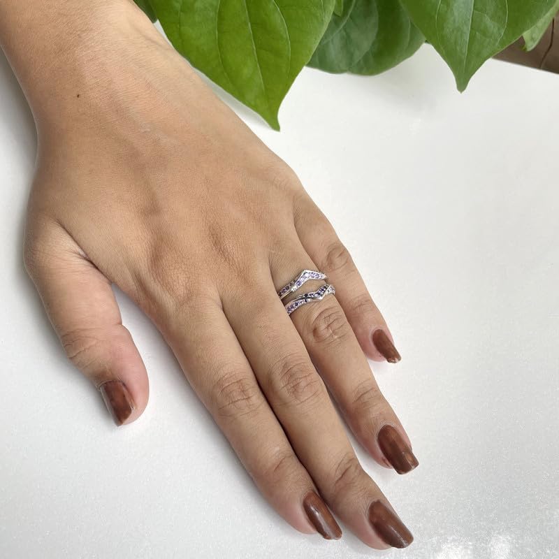 Purple Amethyst V Shaped Enhancer Guard For Women, 14k Gold Finish Amethyst Anniversary Wrap Ring, Anniversary Band