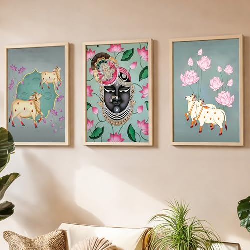 Image of NoWorries Decorative Wall Paintings for Living Room | Set of Wall Frames for Home Decor & Wall Hangings | Modern Home Decoration Items with Synthetic Engineered Wooden Frames | 13x17 Inches (MIN-8)