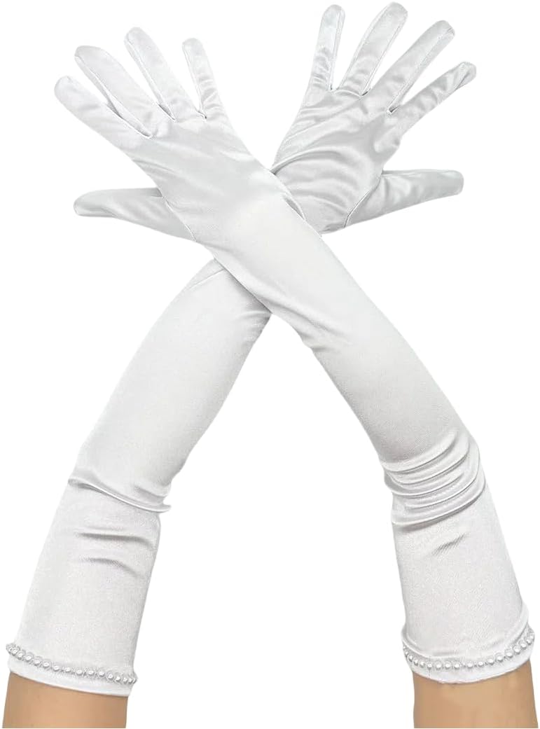 Long Opera Party Gloves 1920s Satin Elbow Length Gloves Stretchy Satin Comfortable Fabric for Bridal Wedding Cosplay Costumes
