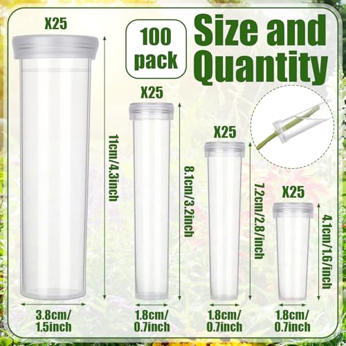 BrightRow 100 Pcs Flower Water Tubes with Caps Multisize Clear Plastic Floral Vials Holder for Single Stem Roses, Buds, Bouquets Fresh Flower Floral Picks Arrangement Centerpieces Decoration, 4 Size by BrightRow - Image 2