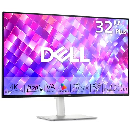 Dell 32 inch Monitor, 4K (3840 x 2160), 120Hz, VA Panel, AMD FreeSync Premium, 1500:1 Contrast Ratio, LED Display, sRGB 99%, VESA, Integrated 2x5W Speaker, Comfortview, HDMI/DisplayPort, Tilt/Height