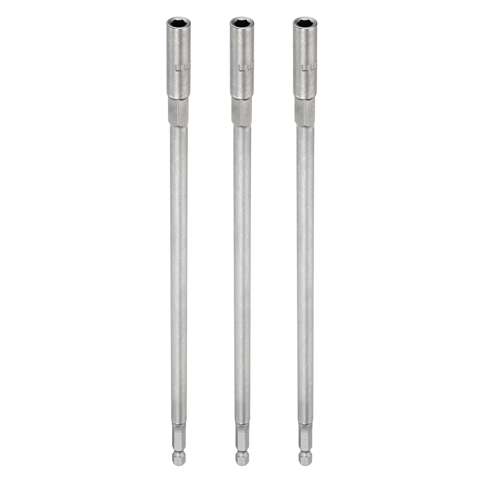 sourcing map 3pcs Nut Driver Drill Bit 6mm Metric Socket 1/4" Hex Shank 10" (250mm) Extra Long 6-Point Sockets Quick Change 40Cr Steel Bolt Setters for Power Drill Drivers