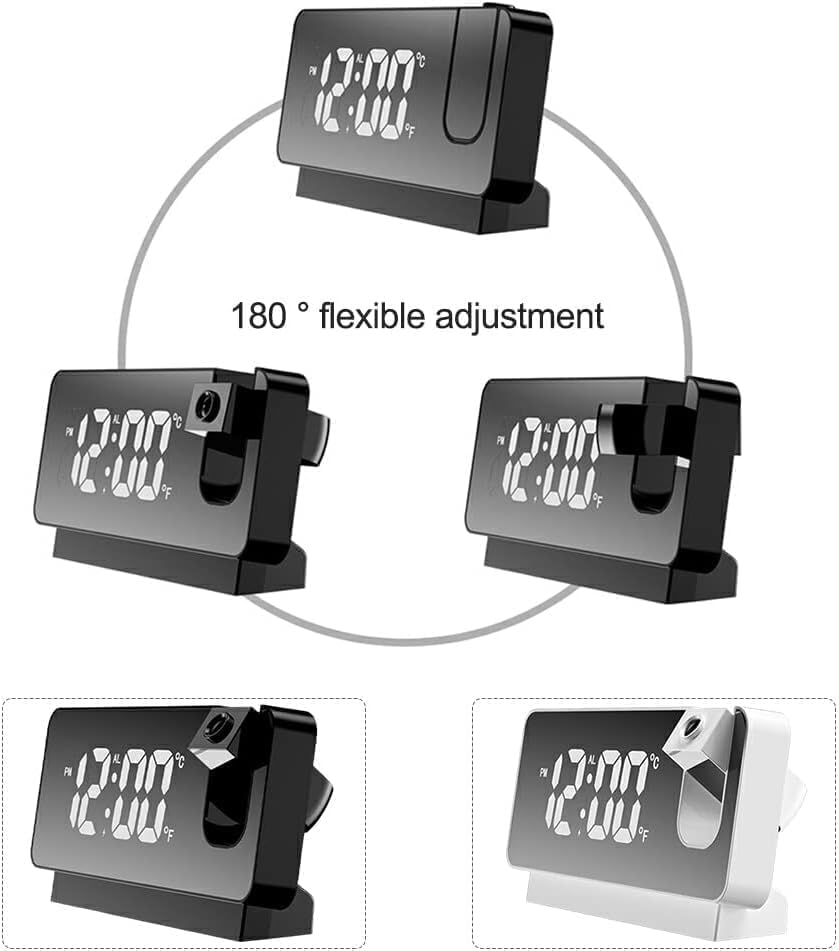 Image of Projector LED Display Digital Projection Mute Mirror USB Office Clock with 180 Projector for Bedroom Digital Temperature Display Clock