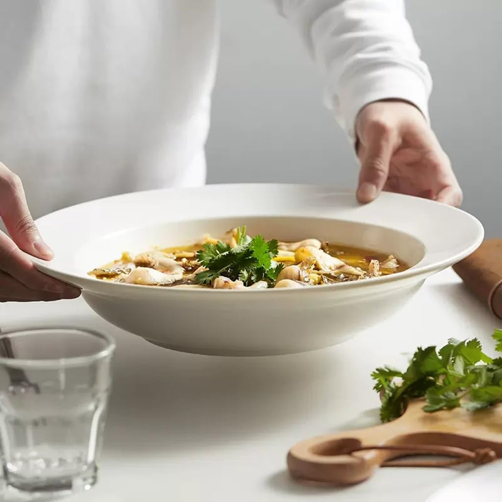 Ensaladera grande de cerámica, cuenco hondo para vajilla del hogar y hotel, perfecto para verduras, frutas, aperitivos y ramen. Ideal para servir y entretener.
