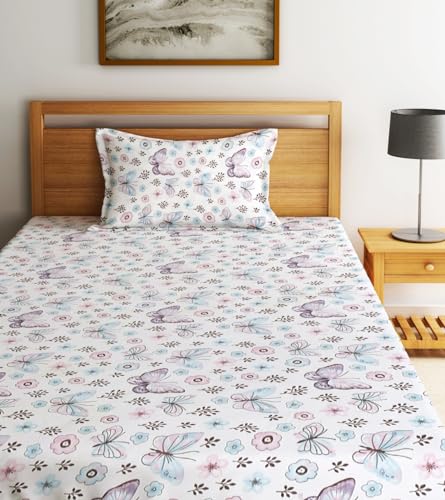 Image of Home Sizzler 144TC Butterfly Whispers Single Bedsheet with 1 Pillow Cover