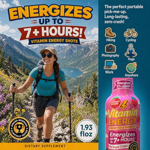 Image of Vitamin Energy Strawberry Spark Extra Strength Energy Shot, 12 Pack - Up to 7 Hrs, 260mg Natural Caffeine, Zero Sugar - Green Tea Extract, Immune Support, B12 B6 Niacin, 1.93 fl oz, Keto Vegan
